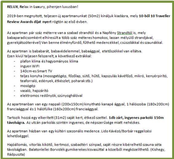 Lido Riviera, Relux Apartman Balatonlelle Exteriör bild
